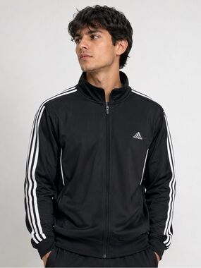 Adidas Climalite Track Jacket Men’s Large Black Full Zip 3 Stripe Athletic